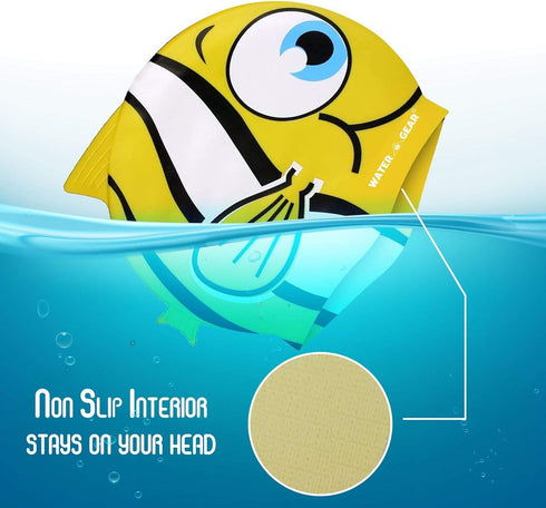 Water Gear Critter Cap - Durable Swimming Cap for Kids, Long-Lasting Toddler Swimming Cap (Yellow Fish)