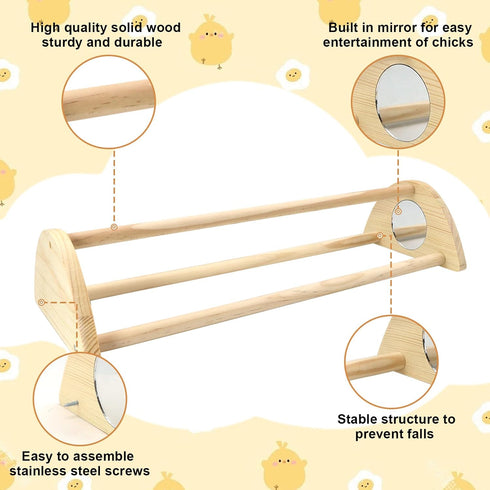 Yasdyri Chicken Perch with Mirror Roosting Bar for Baby Chicks Chick Jungle Gym Roosting Bar Strong Wooden Baby Chick