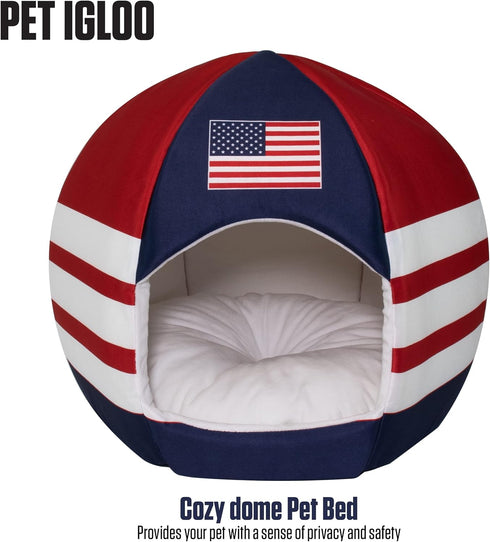 Maccabi Art US Country Dog Bed, Sports Themed Pet Bed, Fits Small Dogs, Puppies, Cats, Non-Slip Igloo Design, 16 x 18 x