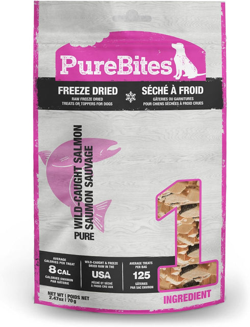 PureBites Freeze Dried Salmon Dog Treats 70g, 1 Ingredient, Made in USA (Packaging May Vary)