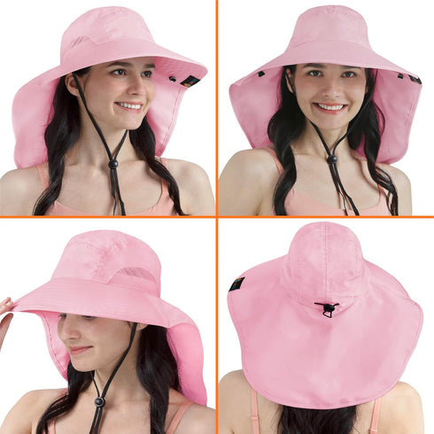 SUN CUBE Wide Brim Sun Hat with Neck Flap, UPF50+ Fishing Hiking Safari Hat for Men Women