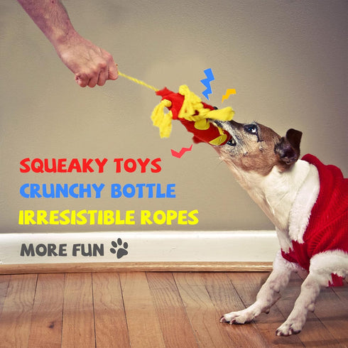 Water Bottle Dog Toys - Squeaky Enrichment Treat Dispensing Plush Toys for Small Medium Large Dogs