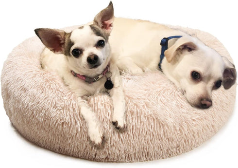 Small Dog Bed, Calming Anti-Anxiety Bed for Small Medium Large Dogs, Machine Washable, Beige