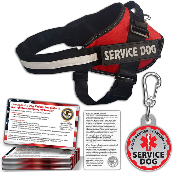 Service Dog Vest with ID Tag, 50 ADA Information Cards, Harness in Sizes X Small to XX Large