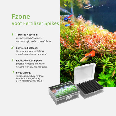 FZONE Aquarium Root Fertilizer Spikes - 25 ct NPK High-Concentration Fertilizer for Freshwater Plants