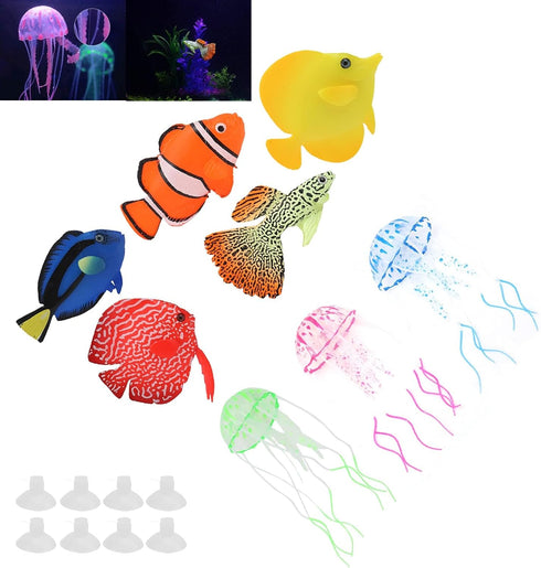 8Pcs Luminous Aquarium Decorations, Glowing Fish Artificial Aquarium Decor Floating Jellyfish Ornament