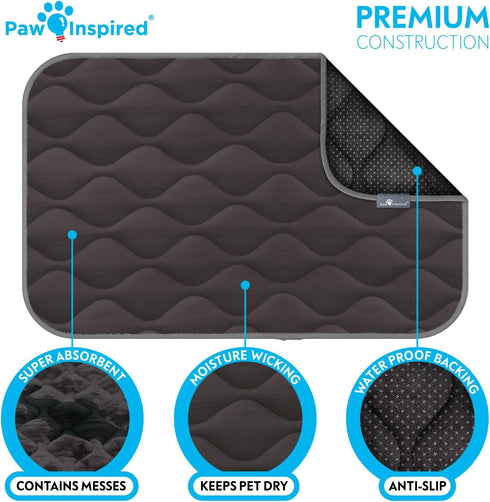 Paw Inspired Washable Padded Crate Mats for Dogs - 29” x 18” Pad, Leakproof Waterproof Bottom, Plush Pet Beds