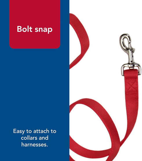 Coastal Pet Double-Ply Dog Leash - Nylon Walking Leash with Bolt Snap Attachment for Small, Medium & Large Dogs - Red -