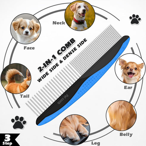 Augwind 7 1 in Pet Grooming Kit - Dog&Cat Comb, Deshedding Brush, Nail Clipper with File, Bath Brush - Premium Pet