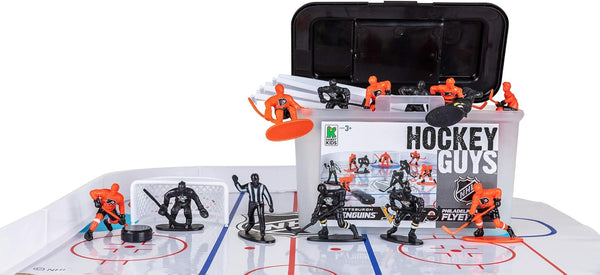Kaskey Kids NHL Hockey Guys – Penguins vs. Flyers - 25 Pieces Set with 2 Teams & Accessories for Creative Play