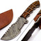 Rare Custom Blood Grooved Damascus Tracker Survival Knife with Full Tang Handle and Genuine Leather Sheath (TR-80)