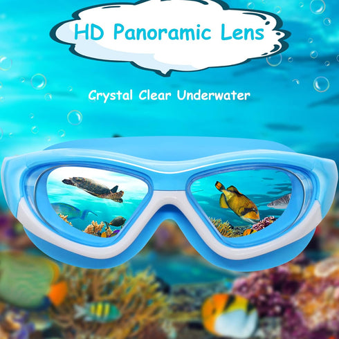 Vvinca Kids Swim Goggles for Ages 3-12, 2024 Upgraded Design with Ear & Nose Plug, Wide View