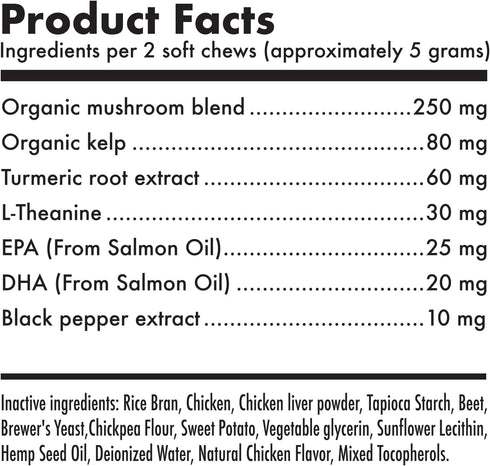 Mushroom Complex Treats for Dogs with Reishi, Shiitake, Turkey Tail Mushrooms for Cognition, Immune Boosting, Digestive