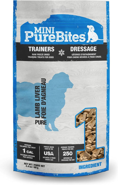 Mini Lamb Freeze Dried Dog Treats, 1 Ingredient, 2.4oz: PureBites Made in USA