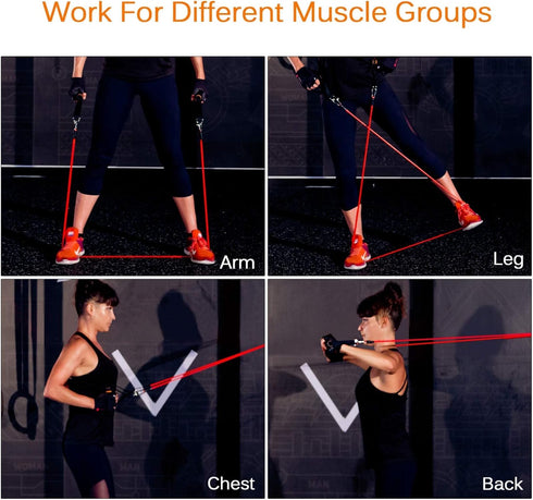 Resistance Bands Set (12pcs) - Workout Bands with Handles, Door Anchor, Ankle Straps, Carry Bag