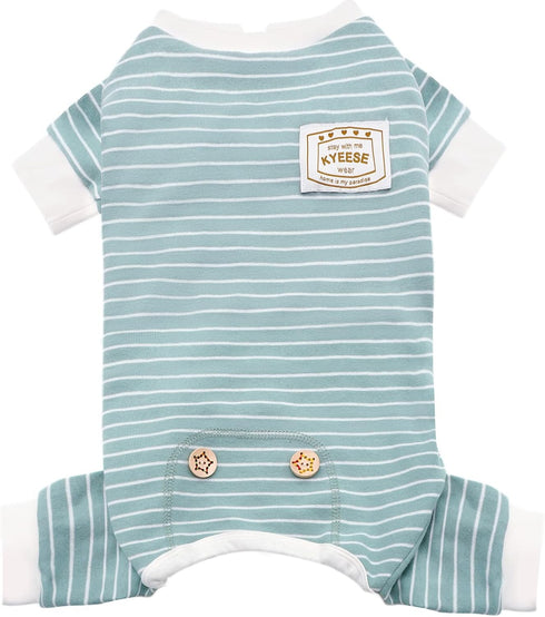 KYEESE Dog Pajamas Stretchable 4 Legs Striped Jumpsuit, Lightweight Onesie, Cozy Outfit for Dogs, Green Striped, Medium
