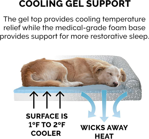 Furhaven Cooling Gel Dog Bed for Medium/Small Dogs, Removable Bolsters & Washable Cover, Plush L Shaped Chaise - Gray