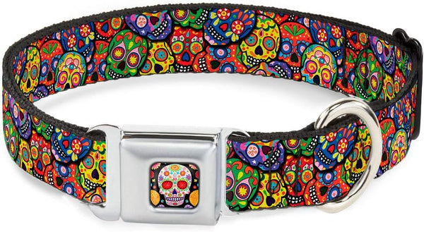 Buckle-Down Dog Collar Seatbelt Buckle - Colorful Calaveras Stacked Multi Color, 1.5 Inch Wide, 16 to 23 Inches