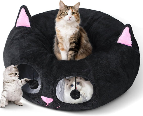 Baseola Cat Tunnel Bed for Indoor Cats, Peekaboo Cat Cave with Washable