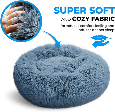 Dog Beds for Medium & Small Dogs, Fluffy Orthopedic Calming Dog Bed, Donut Bed, Washable for Up to 45 Lbs