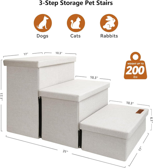 Dog Stairs, Dog Steps for High Beds 17.1" H, Folding Pet Stairs for Small Medium or Large Dogs with Storage for Bed and