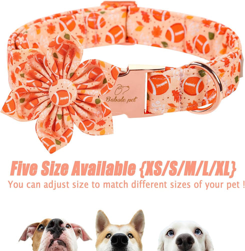 Fall Girl Dog Collar - Orange Maple Leafs Rugby Floral Collar with Safety Metal Buckle for Small, Medium, Large Dogs