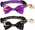 2 PCS Breakaway Cat Collar with Bow Tie and Bell, Golden Moon Glowing Star in The Dark for Kitten (Black & Purple)