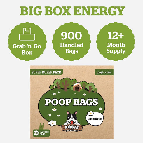 900-Count Pogis Dog Poop Bags with Handles Extra-Thick, Leak-Proof, Large, Unscented