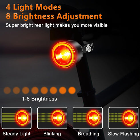 300 220Adjustable 1000M IP65 NineLeaf Smart Brake Sensing Rear Bike Lights, Bicycle Tail Light, Bike Lights for Night
