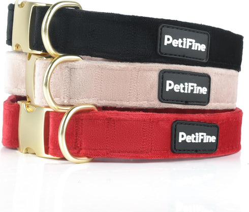 PetiFine Dog Collar and Leash Set, Adjustable Red Velvet Collar, Super Soft with Metal Buckle for Small Medium Large