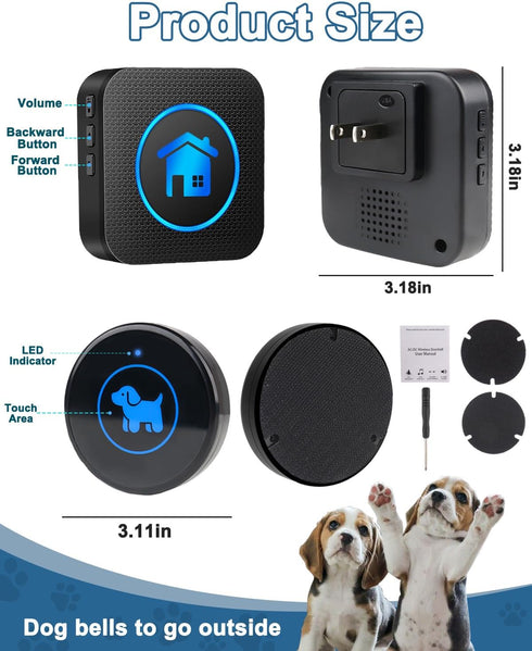 Cangecit 2026 IP65 1000ft 55 5 (2 Receivers+2Buttons) Dog Door Bell Enhanced Touch, Wireless Doggie Doorbell for Potty