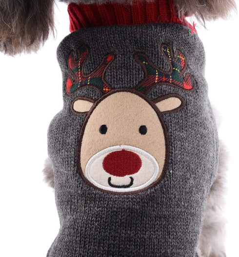 PETCARE Reindeer Christmas Dog Sweater, Gray Cat Sweater Vest, Holiday Dog Clothes for Small Medium Large Dogs