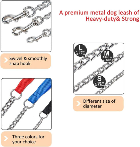 Pettom Heavy Duty Dog Chain Leash, Metal Lead with Padded Handle for Medium Large Dogs (6'/2.0mm Small Chain, Black)