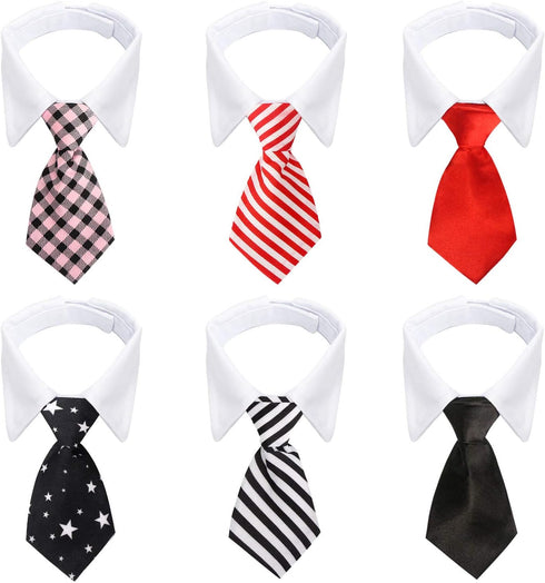Segarty 6 Pieces Bow Tie Dog Collar, Adjustable Neckties with Suit White Collar for Medium Large Dogs Tuxedo