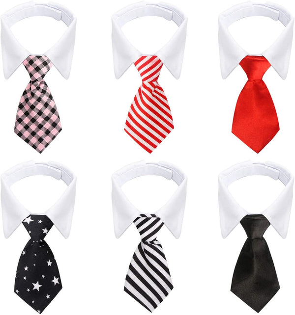 Segarty 6 Pieces Bow Tie Dog Collar, Adjustable Neckties with Suit White Collar for Medium Large Dogs Tuxedo