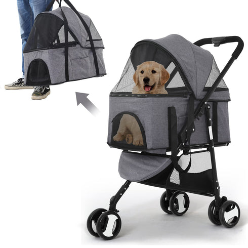 Dog Stroller 3-in-1 Pet Stroller Folding Cat Strollers for Small/Medium Dogs with