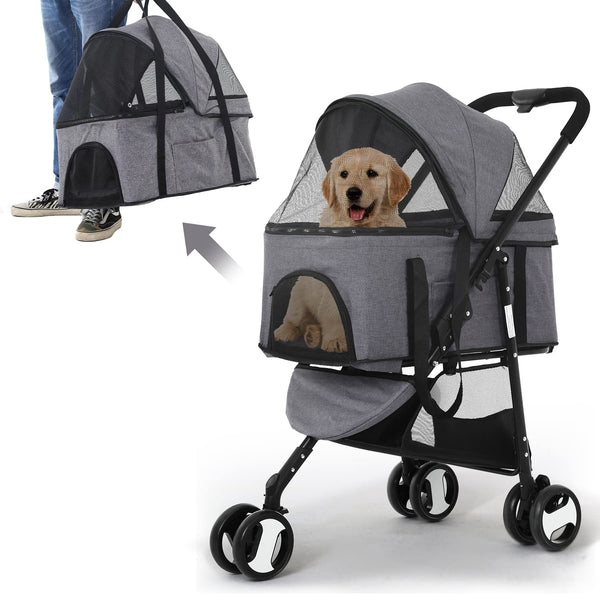 Dog Stroller 3-in-1 Pet Stroller Folding Cat Strollers for Small/Medium Dogs with
