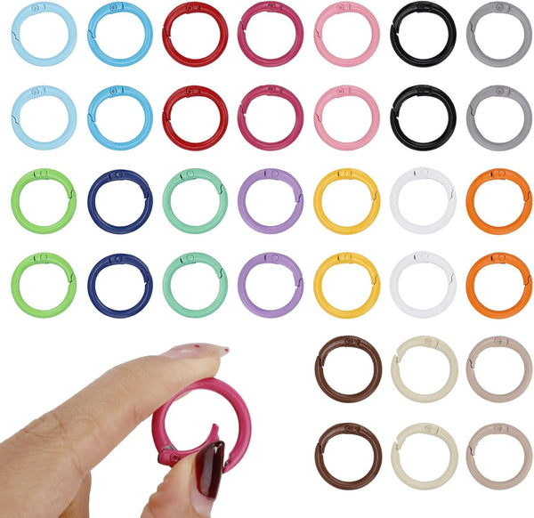 Penitue 34pcs Spring O Rings, 0.94in Colorful Round Snap Keyring Metal Carabiner Clips