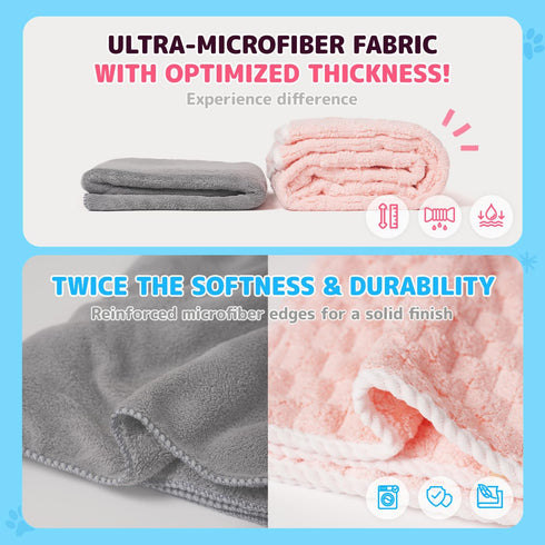 Microfiber Dog and Cat Towel Set, Quick-Dry Bath and Grooming Towels for Pets, Includes 2 Different Sized Towels