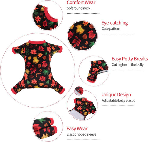 CuteBone Maple Leaf Soft Puppy Pajamas Cute Dog Pjs Fall Jumpsuit Pet Clothes Apparel P265L Large