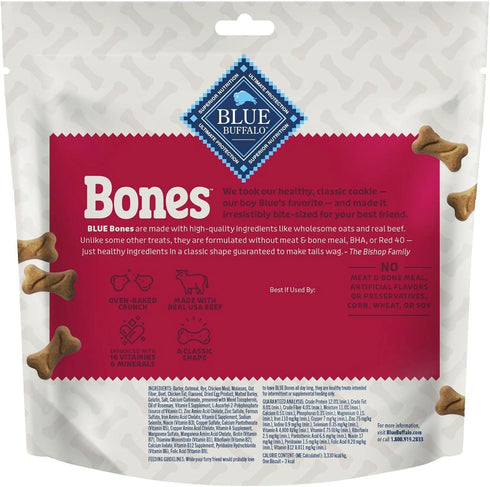 12oz. 4 Count Blue Buffalo Bones Natural Crunchy Dog Treats Mini Dog Biscuits Beef, Bag
