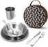 Odoland Camping Complete Messware Kit - Polished Stainless Steel Camp Dinnerware, Cutlery Organizer Set