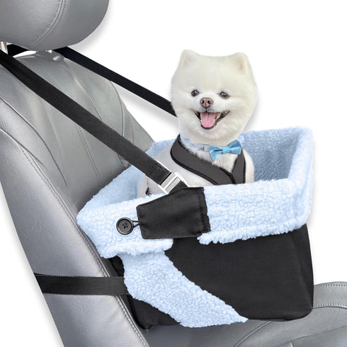 Dog Car Seat for Small Dogs - Blue Booster Seat, Washable, Adjustable, Collapsible Pet Travel Carrier Bed