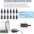 101.7 feet Black Aquarium Airline Tubing, 12 Air Stones, 12 Check Valves, 12 Suction Cups, 6 Hose Connectors