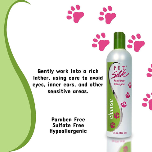 Pet Silk Rainforest Clean Scent Shampoo, 16oz, Long-Lasting Fragrance for Dogs & Cats, Gentle & Safe