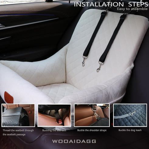 Fabric,2 WOOAIDAGG Dog Car Seat for Small Dogs,Ultra-Soft Storage Pockets & Safety Leash,Adjustable Straps,Easy
