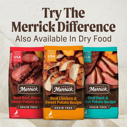Pack, (Pack 12) 12.7 oz. Merrick Grain Free Wet Dog Food, Premium Gluten Free Canned Variety Beef, Chicken and Turkey