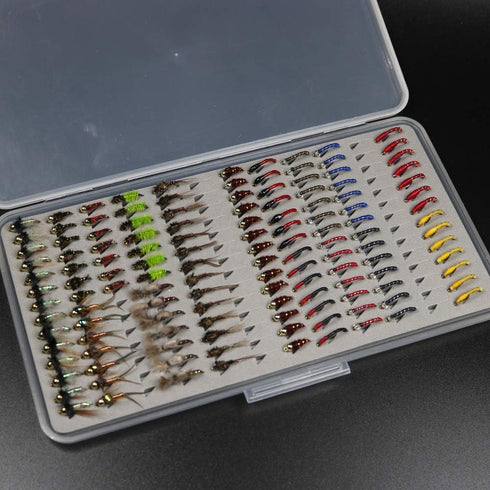 N/P 133pcs/Set Ultra-Thin Portable Nymph Scud Midge Flies Kit Assortment with Box for Trout Fishing