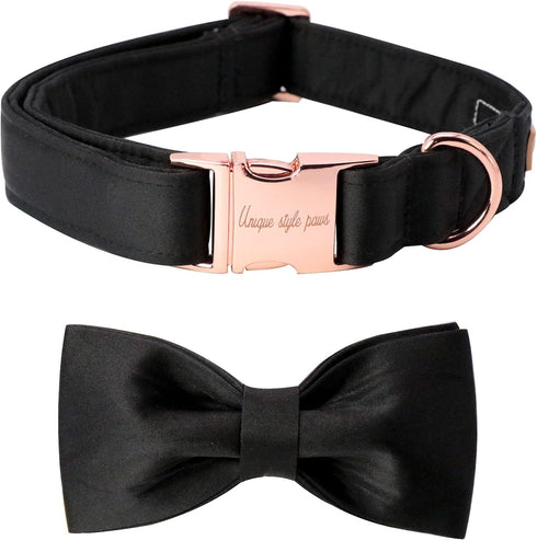 Unique Style Paws Dog Collar, Black Silk Collar with Bow, Soft Bowtie Adjustable Pet Collar Gift for Large Female or