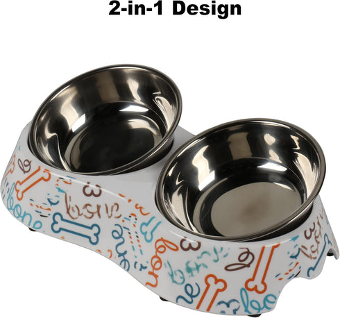 M&BGWPP Melamine Plastic Dog Food Bowl, Non Skid Base, 2-in-1 Removable Stainless Steel Pet Feeder Bowls for Dogs